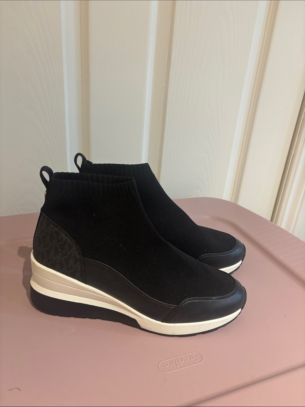 Michael Kors Black Wedge Slip-On Knit Sneakers - Women's